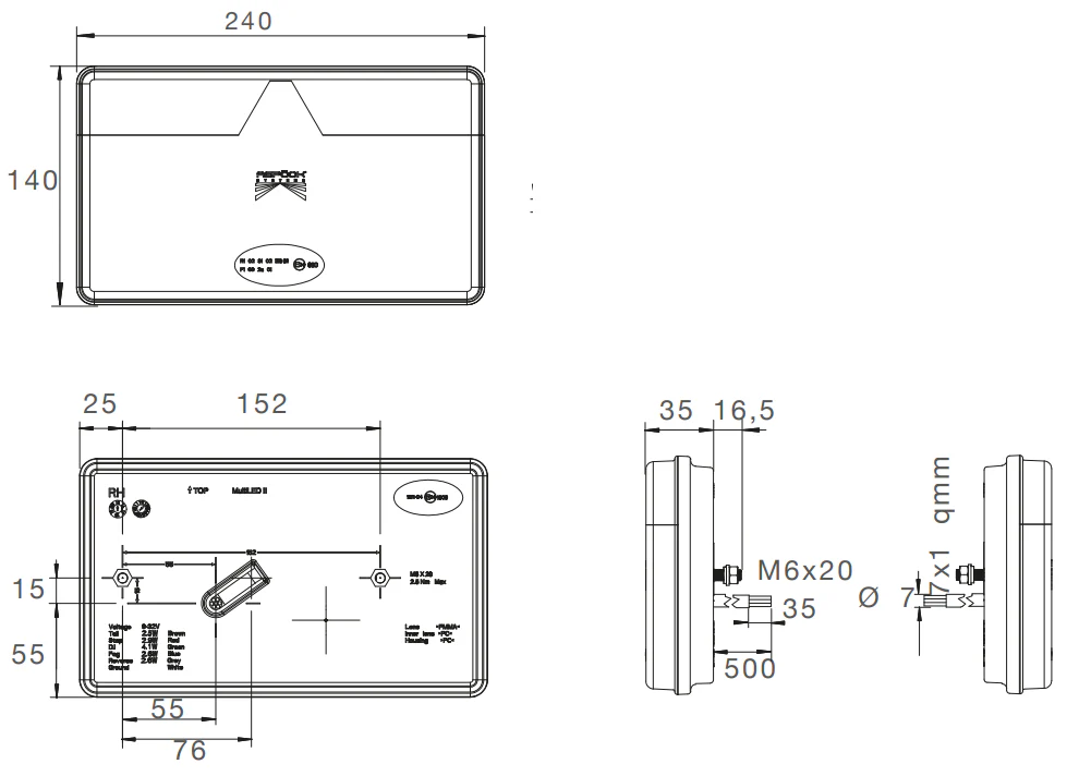 Achterlicht - Aspock MultiLED 2 - rechts - 240x140x35 mm - volledig LED - 7-polige ASS2 stekker - waterdicht - Image 7