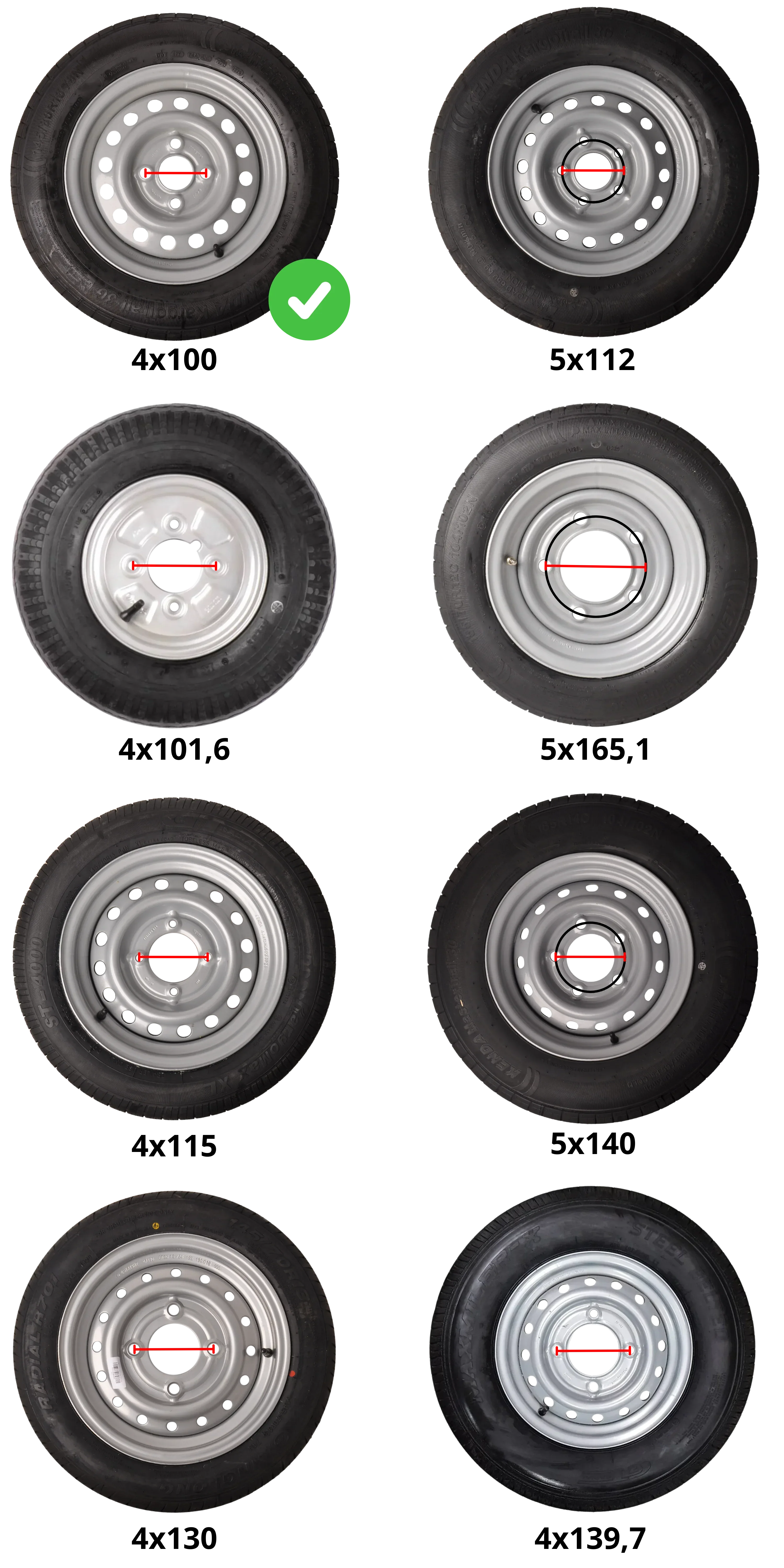 Compleet aanhanger wiel - 155/80R13 - lichtmetalen velg - steekmaat: 4x100 - draagvermogen: 500 kg - naafdiameter: 57 mm - Image 5