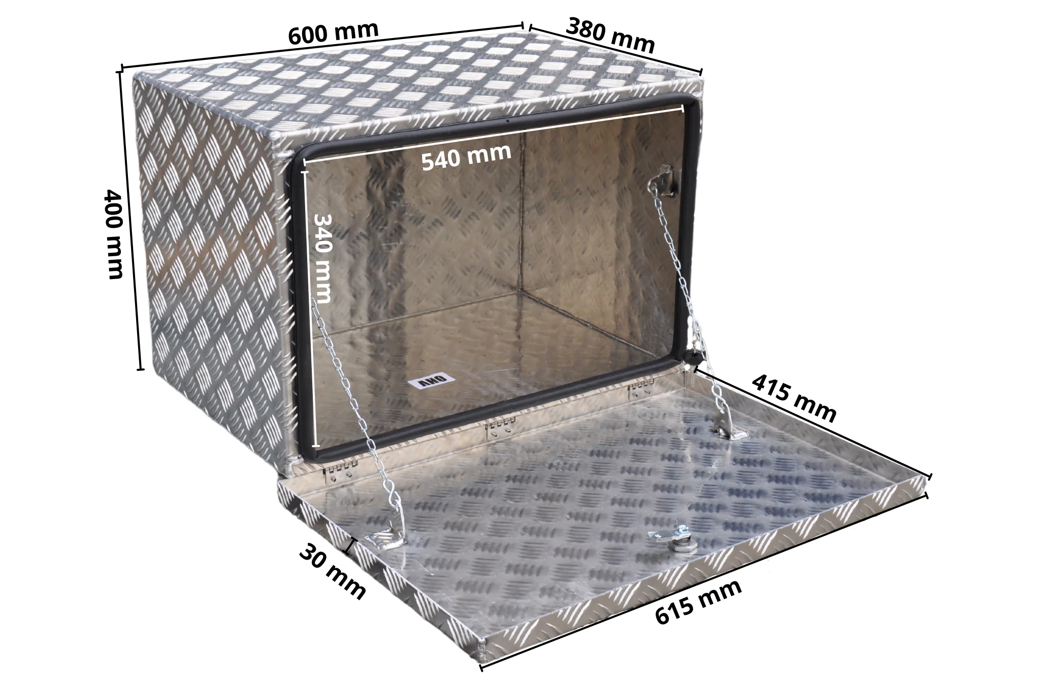 DE HAAN BOX OH - 600x400x400 mm - waterdichte en stofdichte aluminium traanplaat disselbak - voorzien van vlinderslot of t-sluiting - Image 8