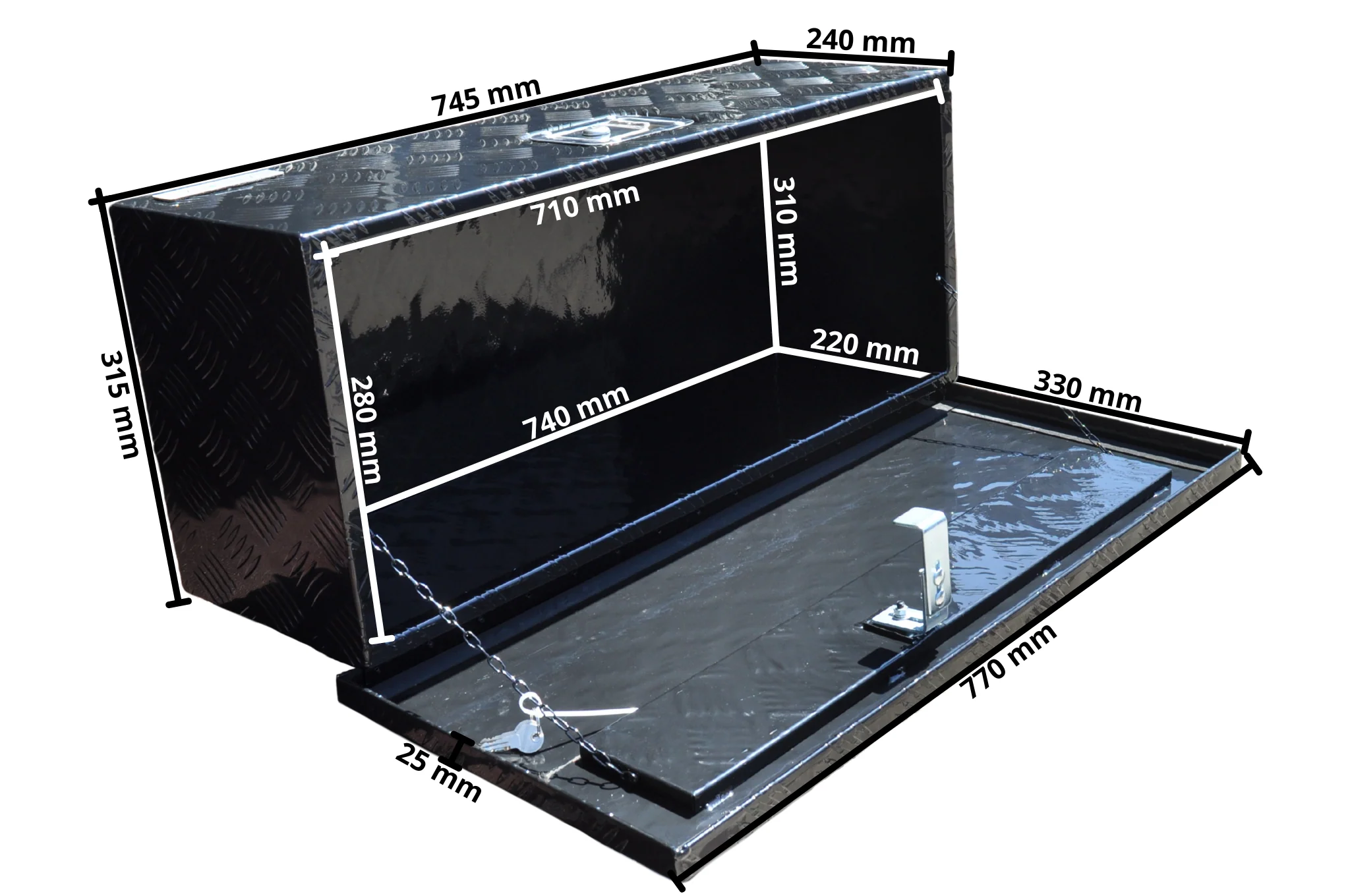 Traanplaat aluminium disselkist/gereedschapkist/disselbak 765x330x245 mm -  inclusief geïntegreerd slot - 2,5 mm dik materiaal - Image 7