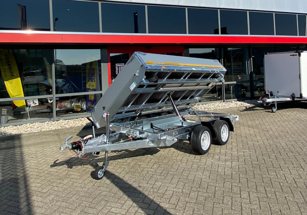 Eduard driezijdige kipper 3500 kg elektrisch extern laden & handpomp 330x180 cm - inclusief lichte en sterke aluminium oprijplaten & uitzetsteunen - Image 4