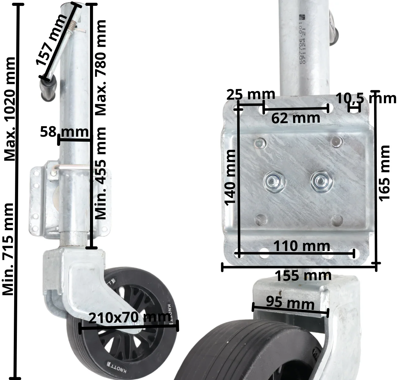 Draaibaar neuswiel - 60 mm - draagvermogen: 550 kg - zijslinger - Image 9