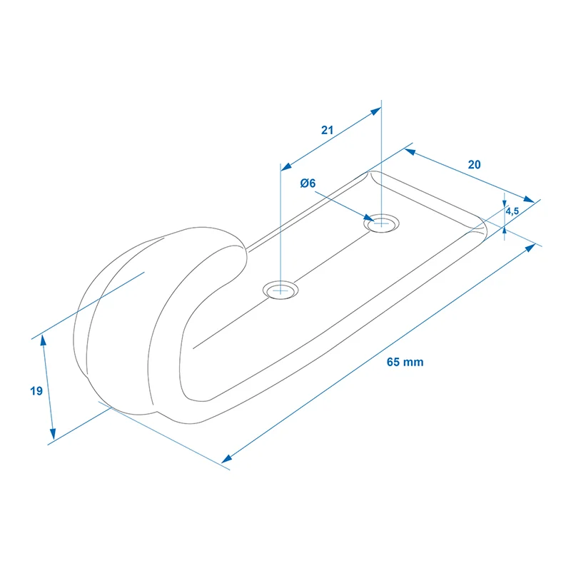 Opschroefbare kunststof haak - 65x20 mm - 1 stuk - Image 6