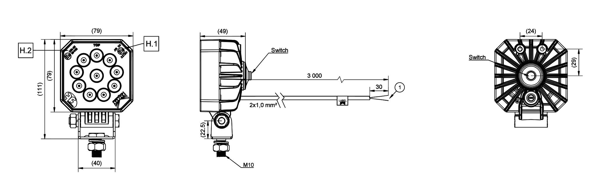 Aspock LED werklamp 12/24V met schakelaar - inclusief montagebeugel - Image 9